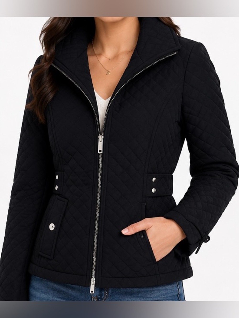 Giacca Quilted Zip Front Jacket Black Size Medium NWOT